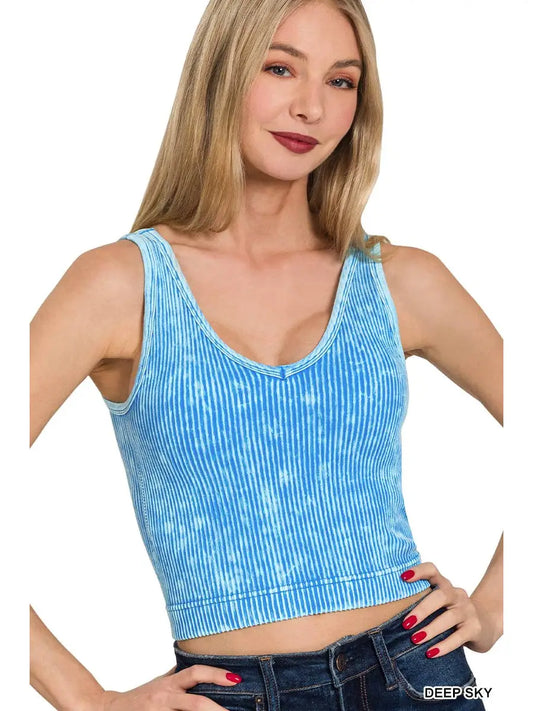 Ribbed Seamless Bra Pad V Neck Tank Top