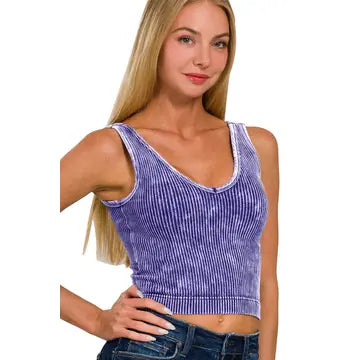 Ribbed Seamless Bra Pad V Neck Tank Top