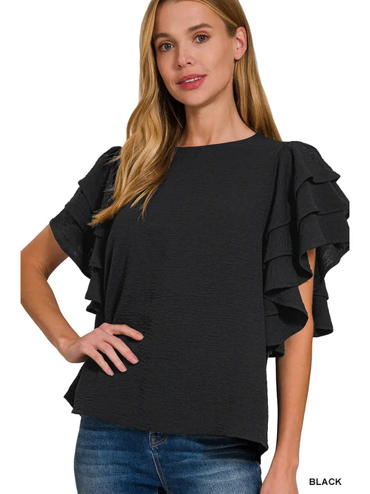 Woven Ruffle Sleeve Top