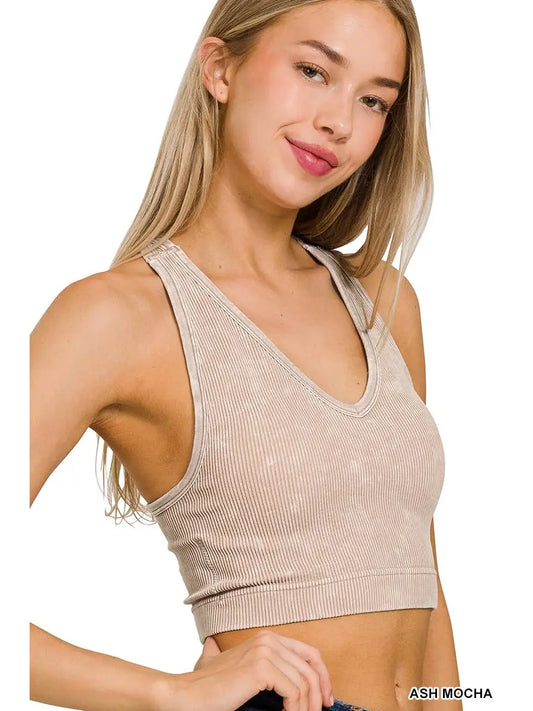 Ribbed Racerback Tank Top with Bra Pads