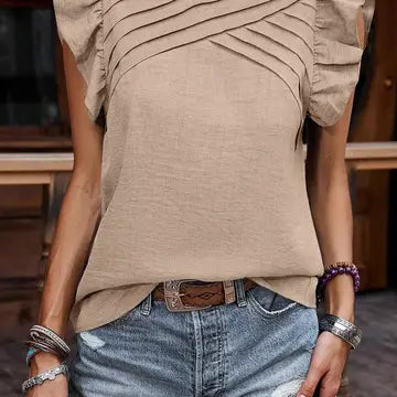 Ruffle Sleeve Pleated Blouse