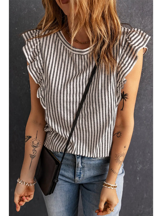Striped Ruffle Sleeve Top