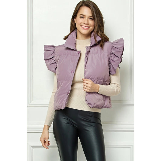 Ruffle Sleeve Puffer Crop Vest