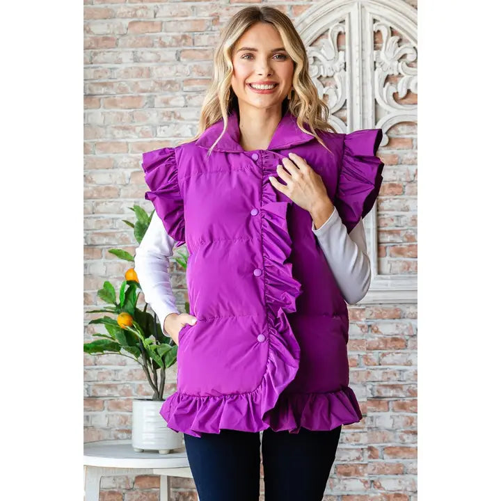 Ruffle Sleeve Puffer Vest