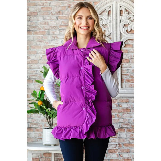 Ruffle Sleeve Puffer Vest