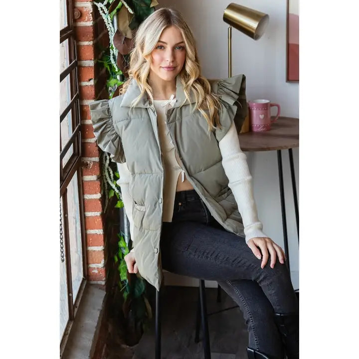 Ruffle Sleeve Puffer Vest