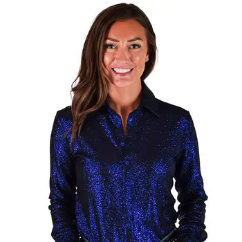 Cowgirl Tuff Indigo Shimmer Jersey Pullover Button Up