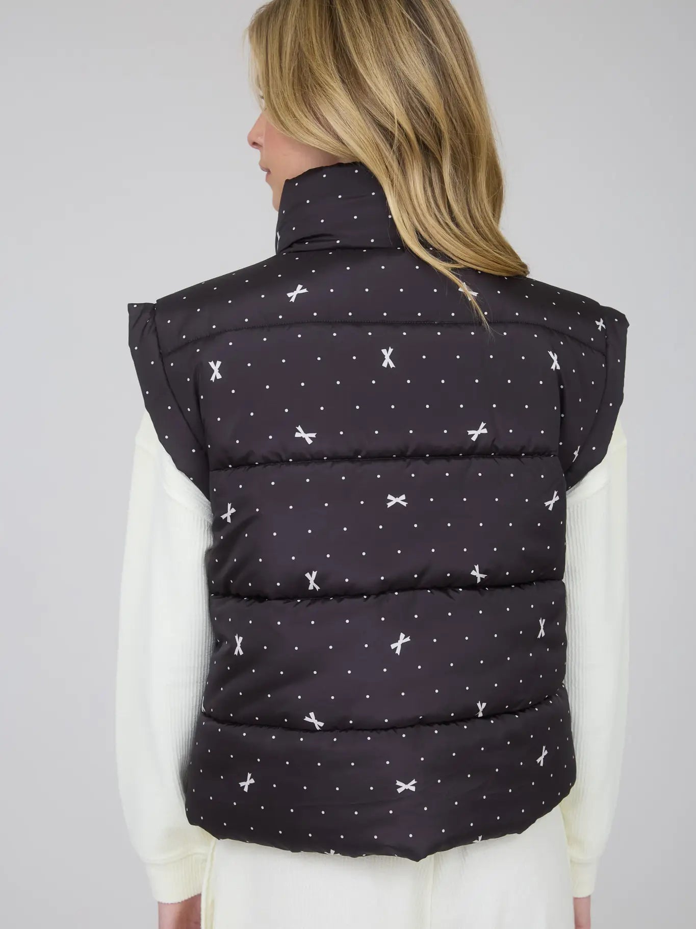 Polka Dot and Bow Zip Up Puffer Vest