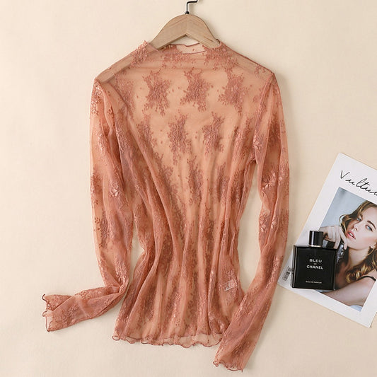 Long Sleeve Lace Mesh Top