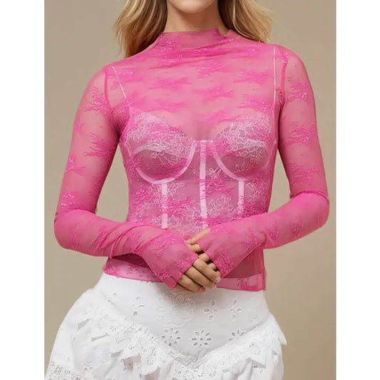 Rose Long Sleeve Mesh Top