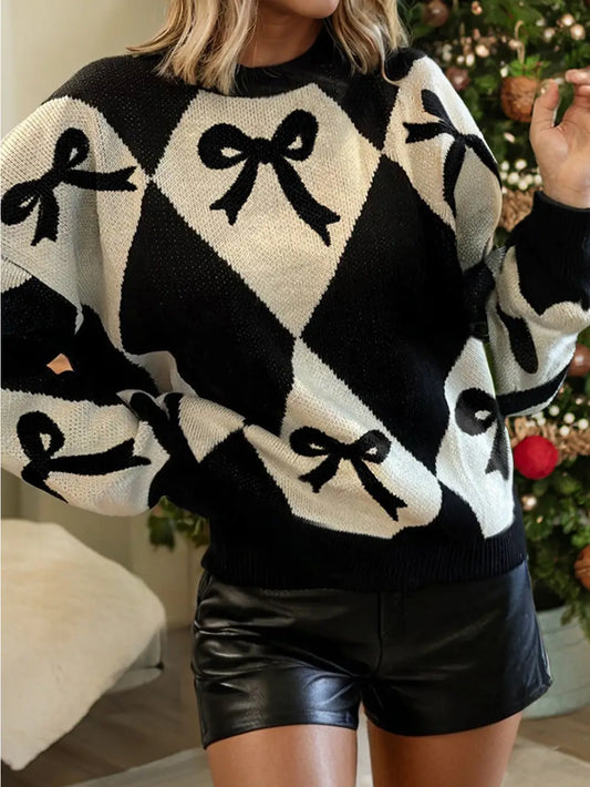 Geometric Bow Print Sweater