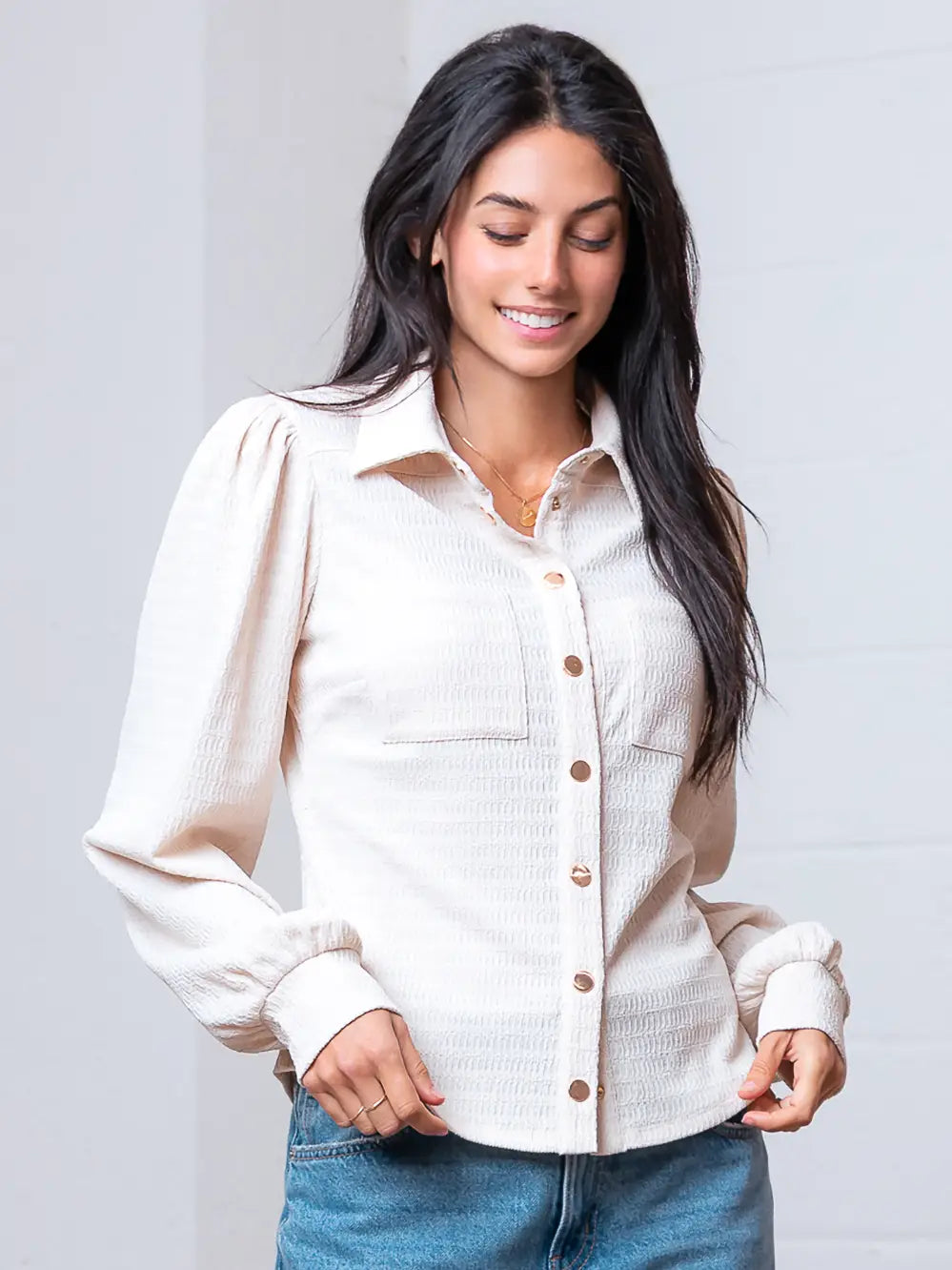 Taupe Button Down Top