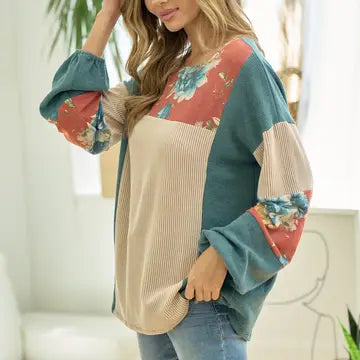 Color block Floral Top