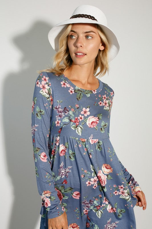 FLORAL PRINT JERSEY BABYDOLL TOP