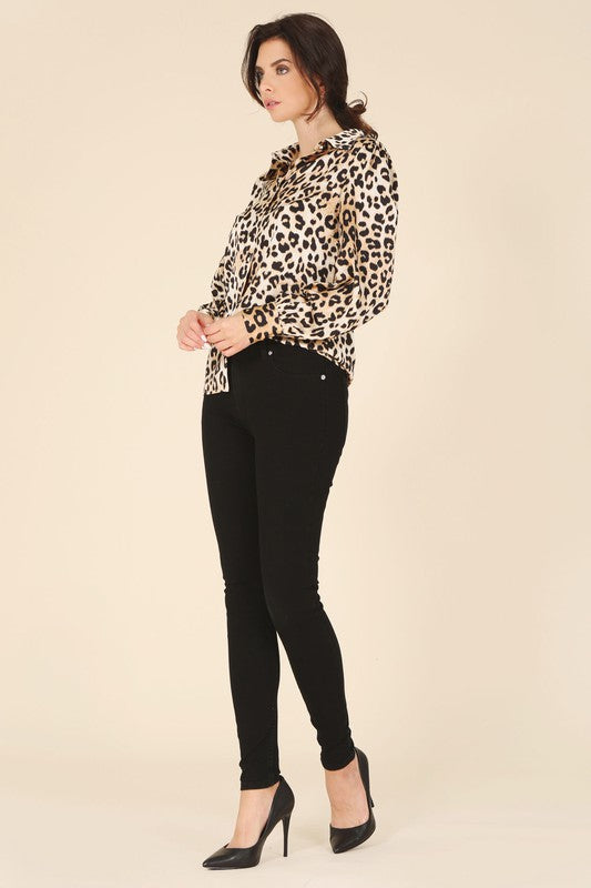 Satin leopard blouse