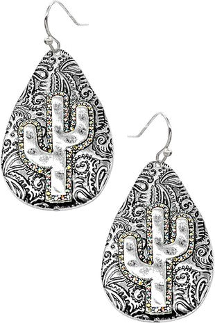 Paisley Hammered Cactus Earrings