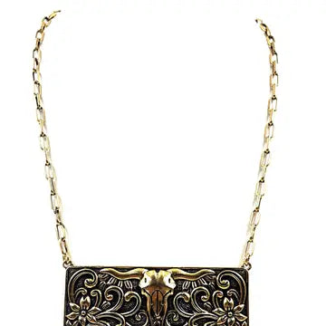 Steer Head Metal Plate Necklace
