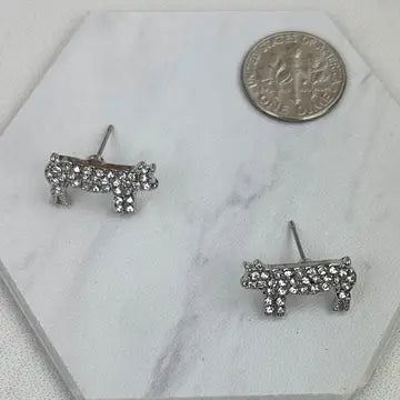 Rhinestone Pig Stud Earrings