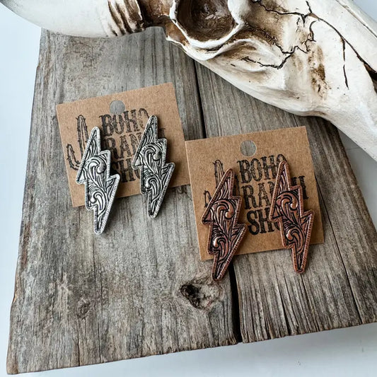 Silver Western Lightning Bolt Earrings