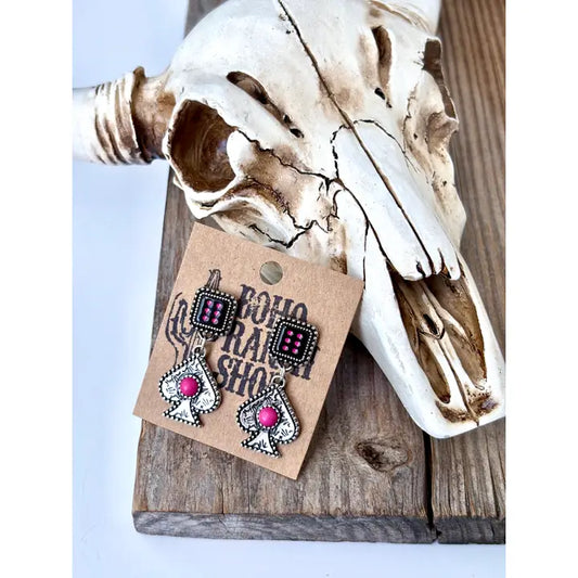 Pink Spade Dangle Earrings
