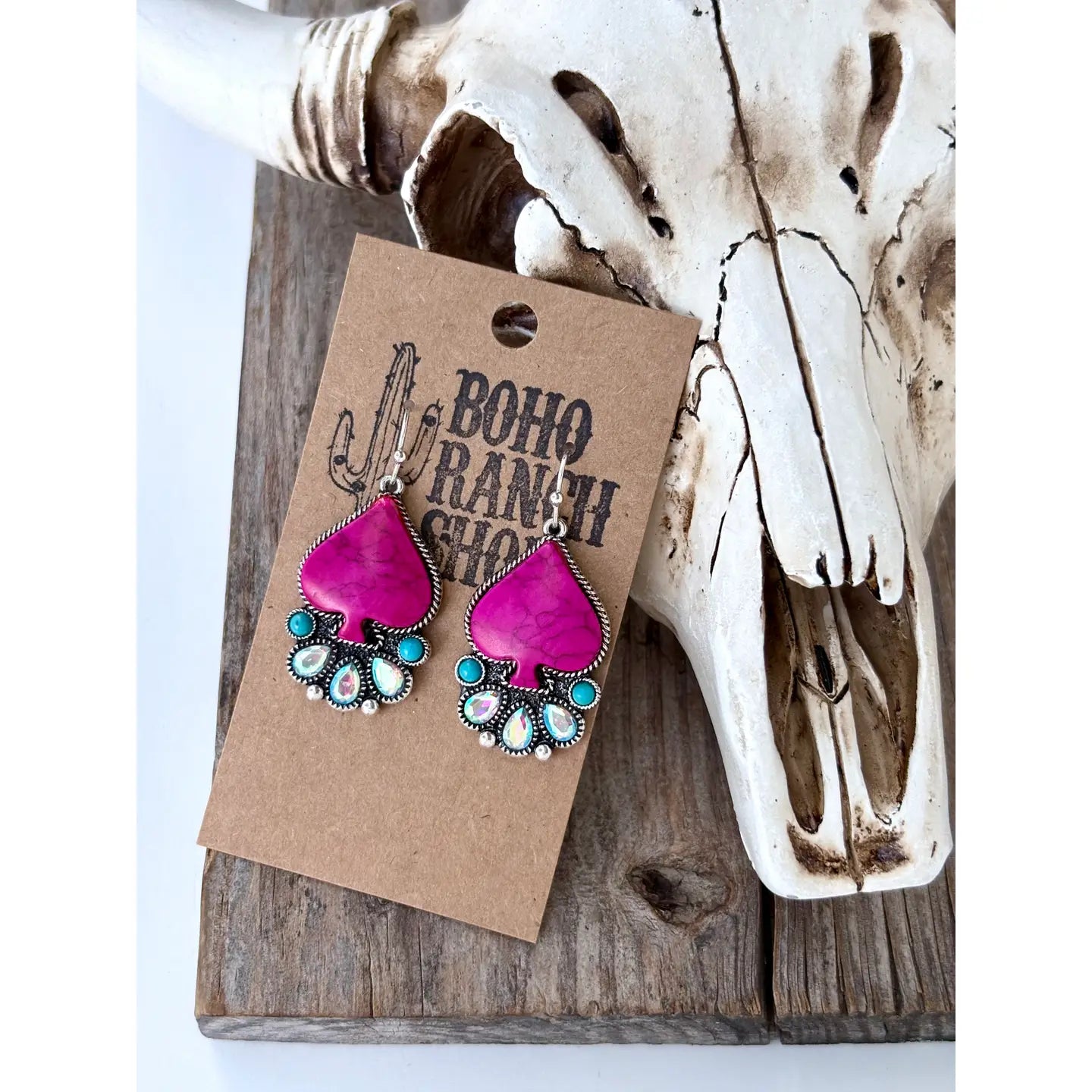 Pink Spade Dangle Earrings