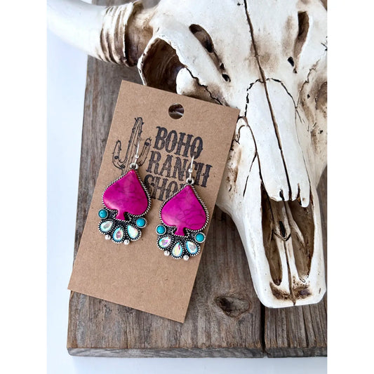 Pink Spade Dangle Earrings