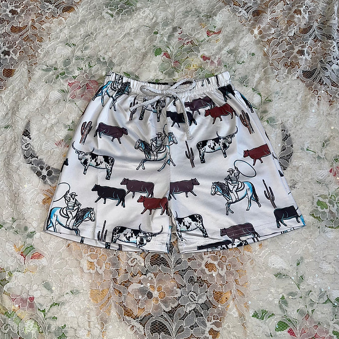 Kids White Cattle Shorts
