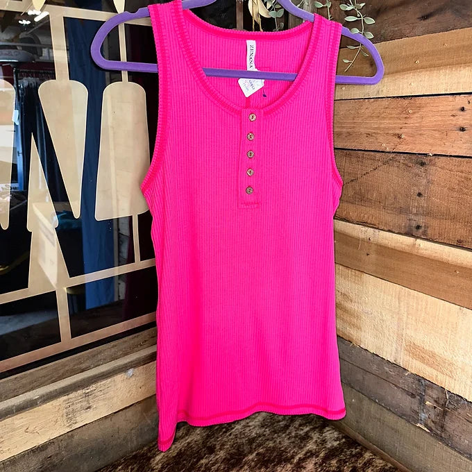 Hot Pink Tank Top with Buttons